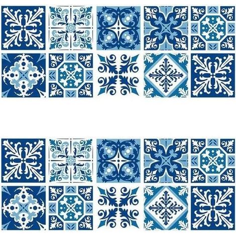 Self brackets in PVC waterproof 15 x 15 cm Set of 2 patterns porcelaine blue and white Resistant to moisture for kitchen and bathroom (1/4)