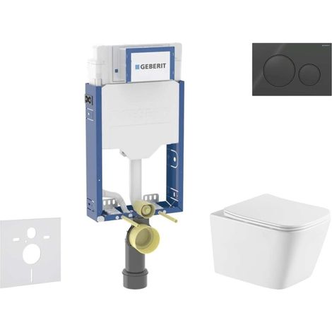 Geberit Kombifix - Conjunto de instalación empotrada, inodoro Arkas I y asiento softclose,pulsador Sigma20, negro brillante/negro mate SANI15CA5168