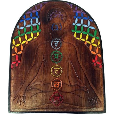 Décoration murale en bois Chakras sukhasana