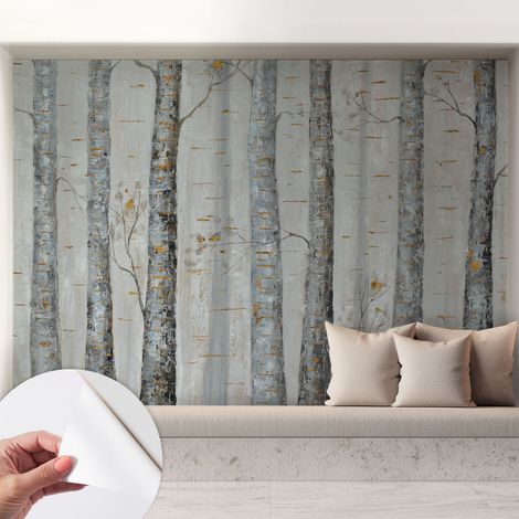 Papier peint autocollant à motifs décoratifs pour salon chambre et bureau Décoration murale élégante avec colle Bouleaux 208x146 cm (1/5)
