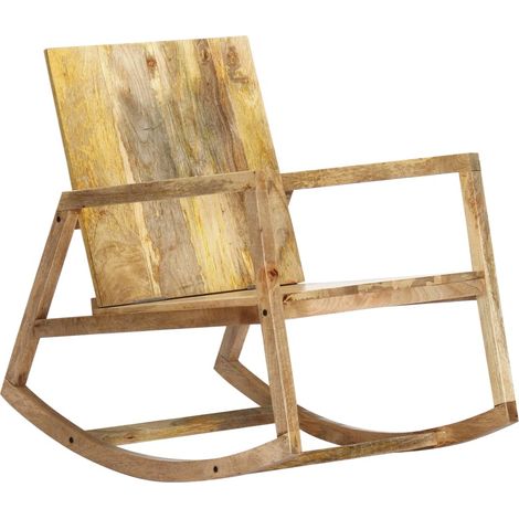 Chaise à bascule Marron Cuir véritable et manguier massif (1/5)