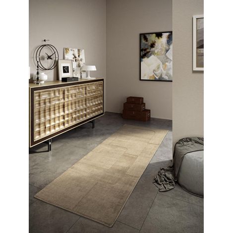 Charlotte Tapis en Laine Nature Tapis de Salon Tissé à la Main et Naturel Boho Tapis Laine pour Le Salon, Chambre, Salle à Manger, Couloir, Cuisine, Beige, 80 x 250 cm (1/5)