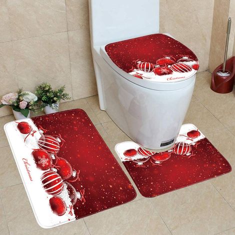 Ensemble de 3 tapis de Noël avec motif Père Noël, antidérapant, tapis de porte de salle de bain, couvre-siège de toilette et tapis de sol en forme de U (1/5)