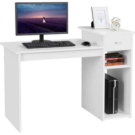 Yaheetech Scrivania per Computer Tavolo Porta PC Moderna con Cassetto con Mensola Ripiano 112 x 50 x 82 cm Postazioni di Lavoro da Ufficio Studio (1/5)