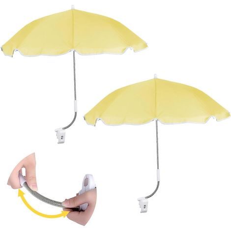 Lot de 2 parasols de chaise 80 cm à pince réglable 360° protection UPF 50+ parasol de plage portable jaune clair (1/5)