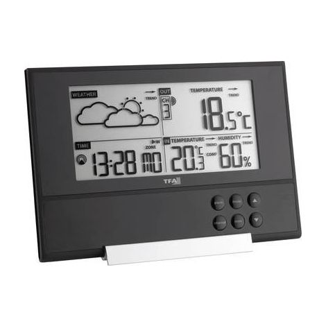 TFA Dostmann 35-1107 Pure - Stazione Meteo Radio, con Design Extra Piatto, previsioni meteorologiche, Temperatura Esterna, Temperatura Ambiente, Colore Nero (1/3)
