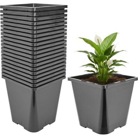 Garronda Pot de Fleur Carré Haut Plastique 20 × H 23 cm (5,6L) - x20 Godets Semis Pot Culture Profond Drainage Résistants Intempéries pour Plantes Pépinière Jardin Serre Intérieur Extérieur GD-0201