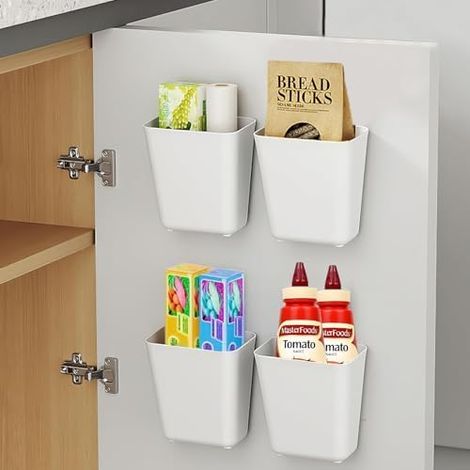 CSPARKV 4 cajas de almacenamiento autoadhesivas para montar en la pared, de 14 x 9 x 15 cm, para organizar puertas de armarios de cocina y para baño, armario, frigorífico y oficina