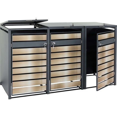 XL 3er/6er-Mülltonnenverkleidung HHG-409, Mülltonnenbox, Metall 95kg anthrazit gold