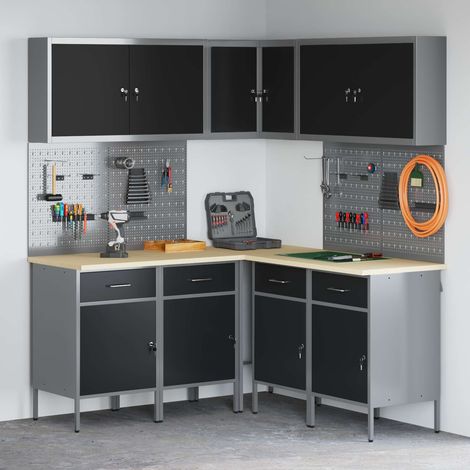 Arbeitsschrankset mit Schubladen 12 pcs Schwarz und Grau (1/5)