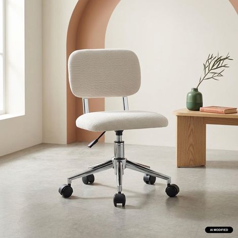 Chaise de bureau enfant à roulettes ajustable tissu chenille beige - Amory Kid