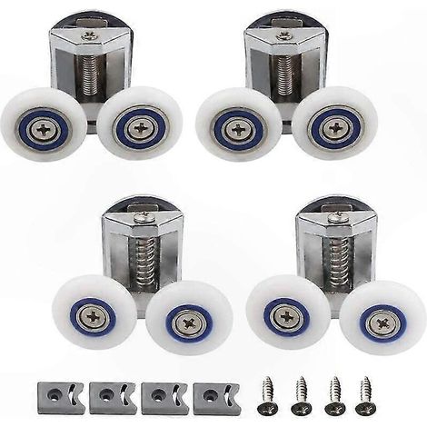 Kit 4 Roulettes pour Porte de Douche - 2 Galets Supérieurs et Inférieurs, 26mm en Alliage de Zinc, Pièces de Rechange avec 2 Poulies et 2 Boutons (1/5)