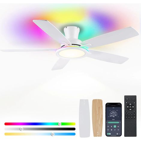 Kviflon ventilateur de plafond blanc 132 cm à profil bas, LED RGB