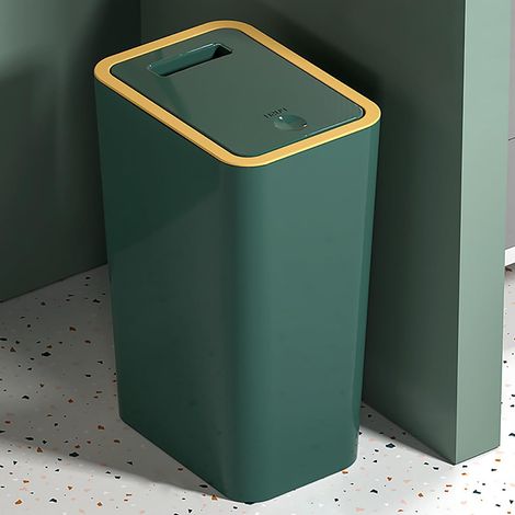 Poubelle de salle de bain, cuisine, étroite, avec couvercle, anti-odeur, couvercle pop-up en polypropylène, pour salle de bain, cuisine, bureau, salon, chambre à coucher, poubelle WC (verte) (1/5)