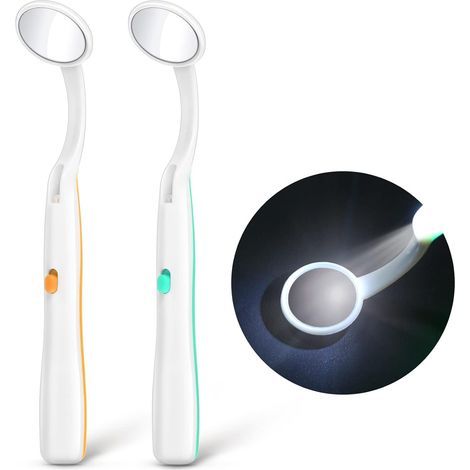 Zahnspiegel mit Licht, 2 Stück, Mund-Zahn-Spiegel, Zahn-Inspektionsspiegel, Mundspiegel mit LED-Licht, Batterie im Lieferumfang enthalten, grün und orange (1/5)