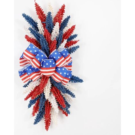 Guirlande Patriotique - Couronne De Porte 4 Juillet - Décoration Extérieure Pour Porte Fenêtre Mur - 48 cm - Rouge Blanc Bleu - 1 Pièce (1/5)