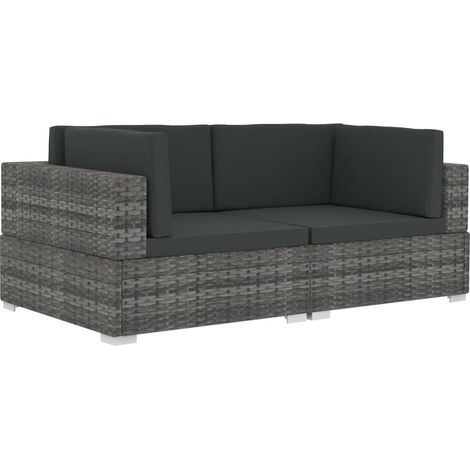 Maison Exclusive - Ecksofas 2 Stk. mit Auflagen Poly Rattan Grau (1/5)