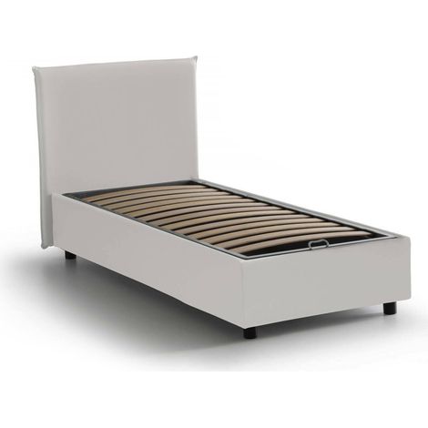 Talamo Italia Cama individual Cartisia, Cama contenedor con tapizado en ecopiel, 100% Made in Italy, Apertura frontal, adecuado para colchón 80x200 cm, Blanco, con embalaje reforzado