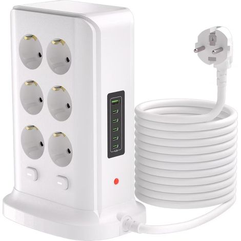 Multiprise avec USB, multiprise 6 Prises avec 5 Ports USB-C et 1 USB-A, multiprise de 1,8 m de Long avec Interrupteur et Protection Contre Les surtensions, câble d'alimentation contrôlable