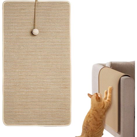 Griffoir d’Angle pour Chat en sisal 60 cm avec Balle de Jeu, Tapis à gratter Autocollant Protection canapé pour intérieur Appartement (1/5)