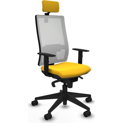 Horna sincro malla blanca similpiel amarillo brazos 1D base piramidal cabecero 2D ruedas 65mm nailon