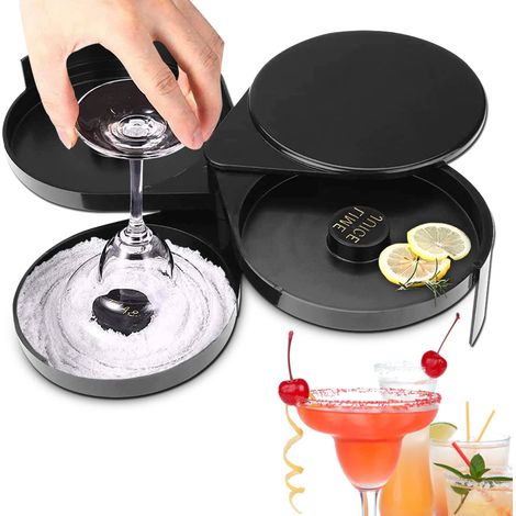 Bordure en Verre à 3 Niveaux, Rimmer de Sucre de sel de Margarita, Margarita Rimmer Plateaux Rotatifs pour Sel, Sucre, Citron Vert, Margarita et Cocktail, bar verre rimmer, Barman Outil (1/5)