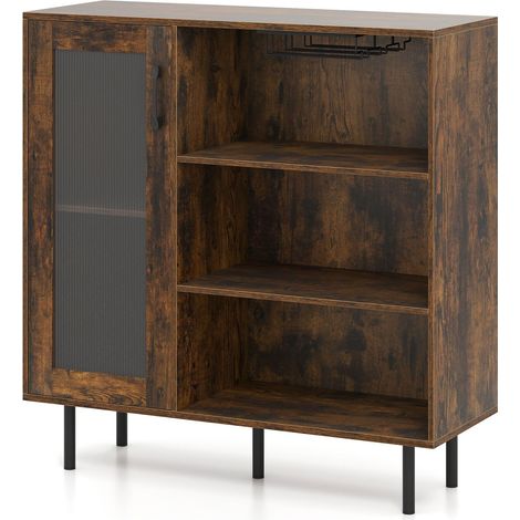 Wood sideboard with glass door adjustable wine rack