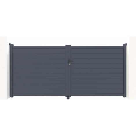 Casanoov – Portail aluminium battant 350x161cm – Occultation totale – Aluminium gris anthracite RAL 7016 – Installation facile et motorisable (1/4)