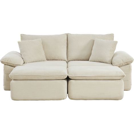 ELVMI Canapé droit 2 Places sans Montage avec Poches latérales et Repose-pieds, en Tissu, Beige (1/4)