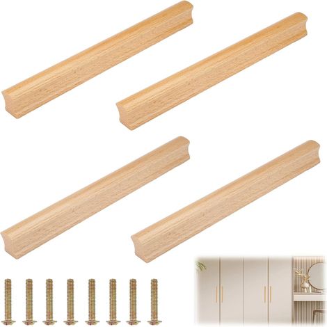 4 poignées de meubles en bois, espacement des trous de 192 mm pour armoires, armoires de cuisine, meubles solides, pour porte, tiroirs, placard