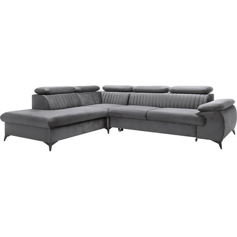 Canapé grand angle gauche convertible en velours gris anthracite SAMARA de Pascal Morabito (1/5)