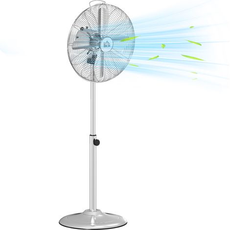 Ventilatore a piantana da 50 W, altezza regolabile da 87 a 120 cm, 3 velocità, oscillazione e inclinazione regolabili, colore argento.