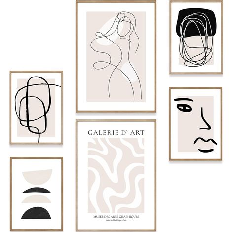 Lot de 6 posters d'art abstrait, tableaux muraux modernes en beige (2 × A3, 4 × A4) – Images élégantes pour salon, chambre à coucher, bureau, couloir – Décoration minimaliste sans cadre (1/5)