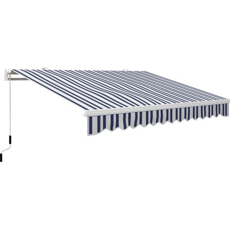 Outsunny toldo manual retráctil 395x245 cm con ángulo ajustable, brazo articulado, anti-uv e impermeable, montaje a pared, para ventana, azul y blanco (1/5)