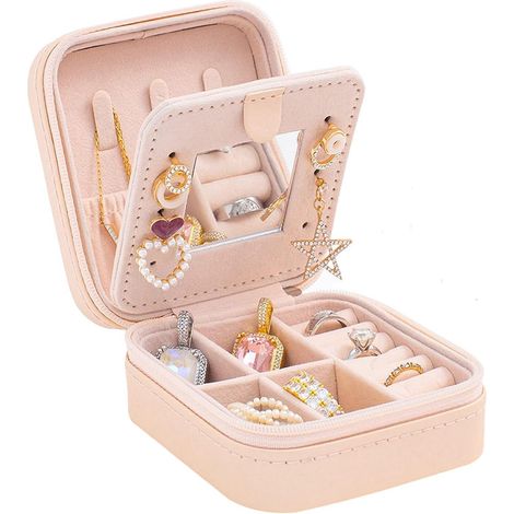 Boîte à bijoux de voyage - Organisateur de bijoux compact et portable avec miroir et compartiments (1/4)