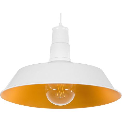 Lampe à Suspension Brillante E27 Max 60W en Aluminium Blanc Abat-Jour Large Bayou