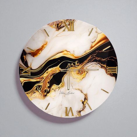Orologio da parete in vetro temperato stampa effetto marmo oro D60 cm - BRYT (1/5)