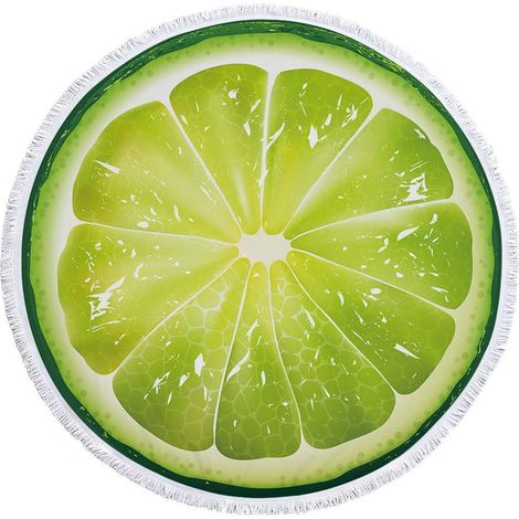 Filiyano-Serviette de plage ronde en microfibre, motif citron vert, idéale pour les pique-niques. (1/4)