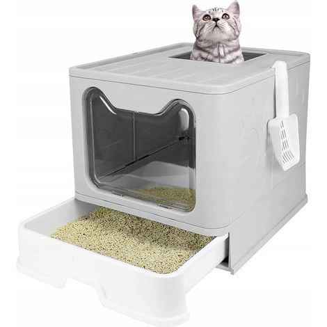 Große, überdachte Katzentoilette mit Schublade und Schaufel (F055)