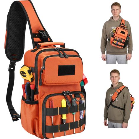 Sacoche à outils d'électricien, sangle tactique à trois points, tissu Oxford imperméable, capacité compacte de 8 litres, 15 poches, poignées rigides. (1/5)