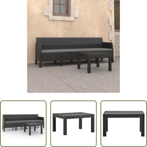 vidaXL Table de jardin - Salon de jardin 2 pcs avec coussins PP Rotin Anthracite (1/5)