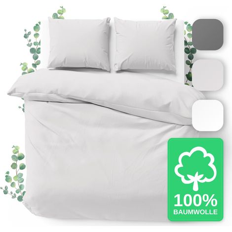 Parure de lit - Housse de couette 100 % coton 155 x 220 cm + 2 taies d'oreiller 80 x 80 cm - Percale 3 pièces avec fermeture éclair (gris clair, 3 pièces) (1/5)