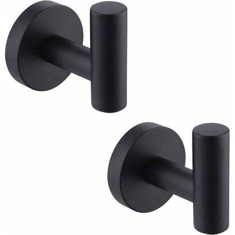 Ganchos de pared para toallas de baño, ganchos perchero negro mate acero inoxidable SUS304, soporte para colgar ropa y toallas, almacenamiento, 2 piezas (1/4)