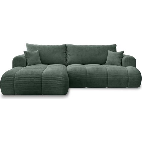 Canapé d'angle gauche convertible Basile velours côtelé Vert (1/5)
