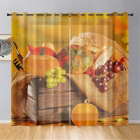 Juego de 2 cortinas transparentes con estampado de calabazas, cortinas semitransparentes con ojales, cortinas decorativas para dormitorio y sala de estar (140x275cm, Uva) (1/5)