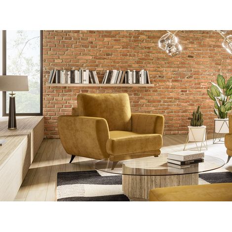 Fauteuil en velours MAGY – Confort et durabilité-Jaune moutarde (1/5)