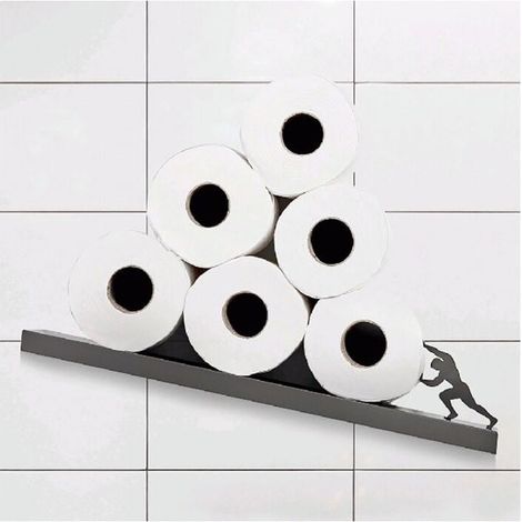 Étagère flottante métal papier toilette, support mural inclinable 44x10x10 cm, rangement moderne rouleaux serviettes (1/4)