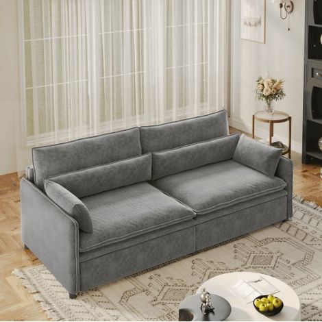 Sofá cama 3 plazas 206x91x86 cm de chenilla gris claro, con almacenaje para salón FloraGrace (1/5)
