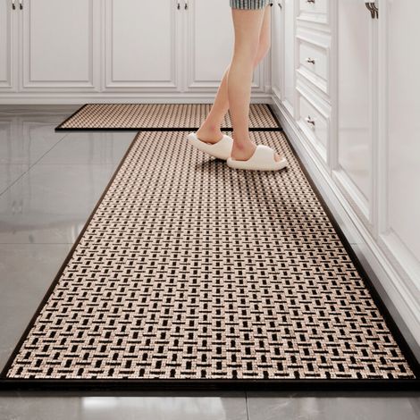 Tapis de cuisine, Tapis de cuisine devant évier lavable antidérapant en caoutchouc et lin 44x120cm 1pcs brun foncé - Tapis antibactérien naturel (1/4)