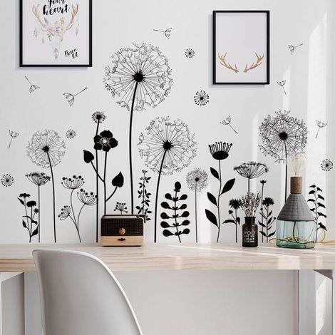 Lntyq Muraux Pissenlit Noir Autocollants Muraux Fleurs Autocollant Mural Fleurs de Pissenlit Sticker Mural Plantes pour Salons Chambres Bureaux Canapé Fond Décoration Murale De La Maison (1/5)